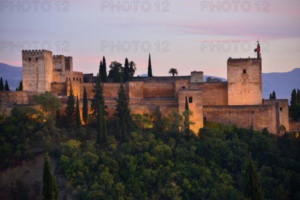 Alhambra castle on Sabikah Hill, one of the most important buildings in the Moorish style, Unesco World Heritage Site, Granada, Granada province, Andalusia, Spain, Europe