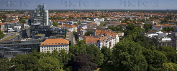 View of the administrative building of the Norddeutsche Landesbank, Hanover, Lower Saxony, Germany, from the town hall tower, Europe