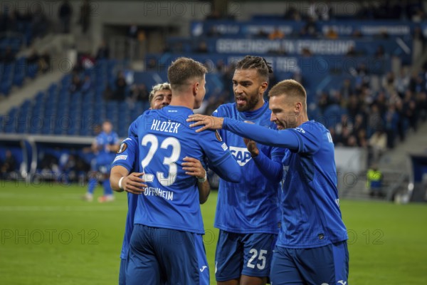 Football UEFA Europa League, 2024/25 season, matchday 2: TSG Hoffenheim v Dynamo Kiev. Picture: Cheers after the 2:0 for Hoffenheim by double goal scorer Adam Hlozek