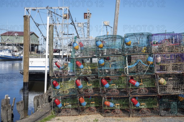 Shell Beach, Louisiana - Traps for blue crabs on a dock in St. Bernard Parish, southeast of New Orleans