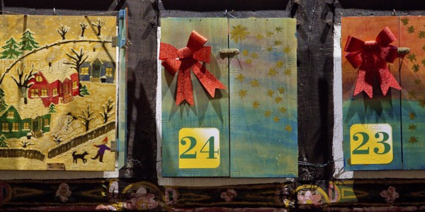 Large Advent Calendar at the Old Town Hall, Nostalgic Christmas Market, Detail, Hattingen, Ruhr Area, North Rhine-Westphalia, Germany, Europe
