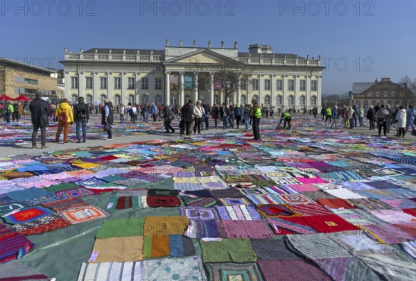 VIVA VITTORIA - Knitting against violence against woman at Friedrichsplatz in Kassel, Germany, Europe
