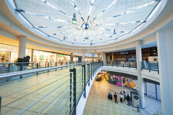 Bright shopping centre with spacious glass roof and modern architectural design, Sterncenter Sindelfingen, Böblingen district, Germany, Europe