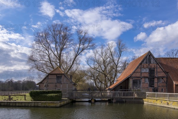 Prince-Bishop's corn water mill in Nienborg, Heek, Münsterland, North Rhine-Westphalia, Germany, Europe