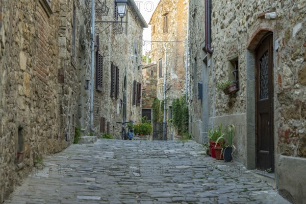 View of a little Street in the little wine town of Montefioralle, Chianti, Florence, Firenze, Tuscany, Italy, Europe