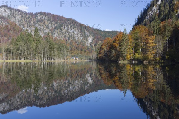Autumn mood at lake Almsee, Grünau, Austria, Totes Gebirge, Europe