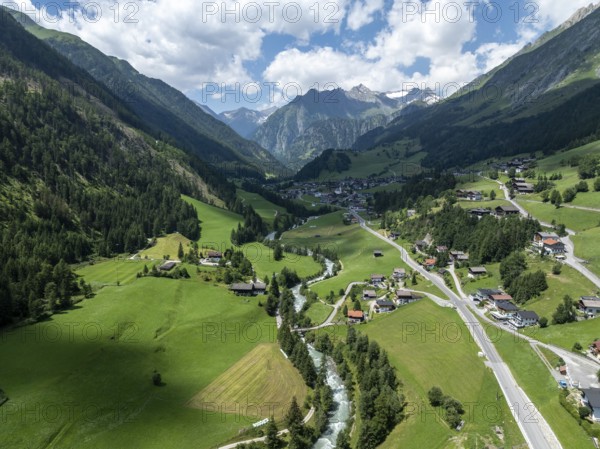 Aerial view, Virgental Valley, Hohe Tauern, East Tyrol, Tyrol, Austria, Europe