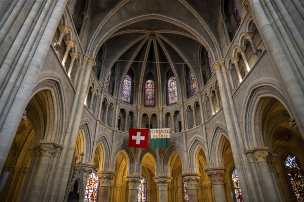Notre-Dame Cathedral, former episcopal church of the diocese of Lausanne, today the main reformed church of the city of Lausanne, Canton of Vaud, Switzerland, Europe