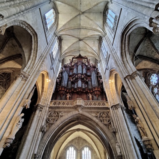 Interior view with a view of the organ, St Stephen's and St Sixtus Cathedral, Halberstadt, Saxony-Anhalt, Germany, Europe