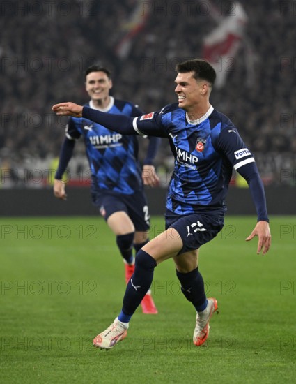 Goal celebration Gesture Gesture Mathias Honsak 1. FC Heidenheim 1846 FCH (17) MHPArena, MHP Arena Stuttgart, Baden-Württemberg, Germany, Europe