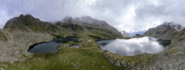 Mountain landscape with cloudy peaks and mountain lakes Wangenitzsee and Kreuzsee, Schober Group, Hohe Tauern National Park, Eastern Alps, Carinthia, Austria, Europe