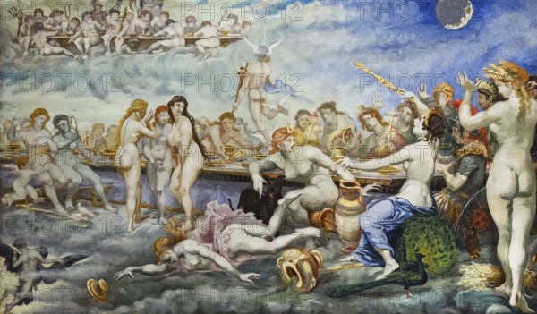 The Feast of the Gods, Orgy, painting by Jean-Baptiste Cariven (1843 to 1904, French painter), reproduction of a 19th century painting, digitally restored, historical