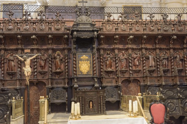 Choir stalls in the Cathedral of the Holy Cross over the Sea, Catedral de Santa Cruz sobre las Aguas, Cádiz, Spain, Europe
