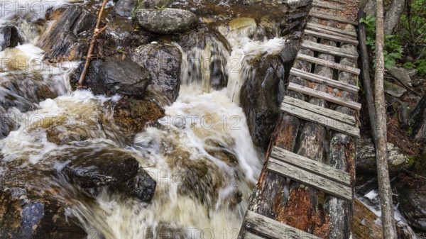 Wooden bridge over a stream, near Kvam, Gudbrandsdalen, Norway, Europe