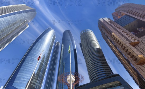 UAE, United Arab Emirates, Abu Dhabi downtown panorama and financial center skyline, Asia