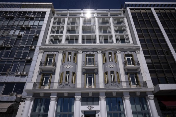 Facade of the Olympos Naoussa residence, Thessaloniki, Macedonia, Greece, Europe