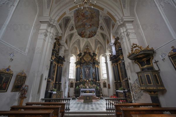 Chancel with Lenten cloth, mid-18th century, Maria am Sand parish church in the Maria am Sand parish church, 15th century, Vintlerweg, Milland, Province of Bolzano, South Tyrol