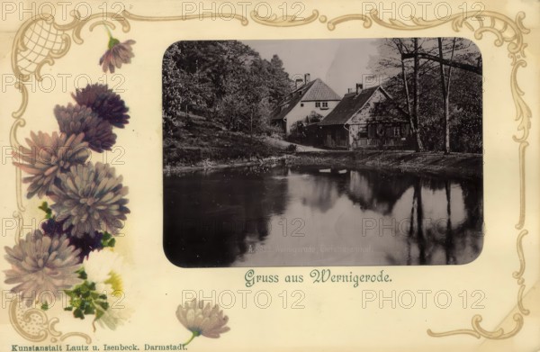 Historical postcard, picture postcard, greeting from Wernigerode, Saxony-Anhalt, Germany, digitally enhanced reproduction of an original from around 1900, picture postcard, Europe