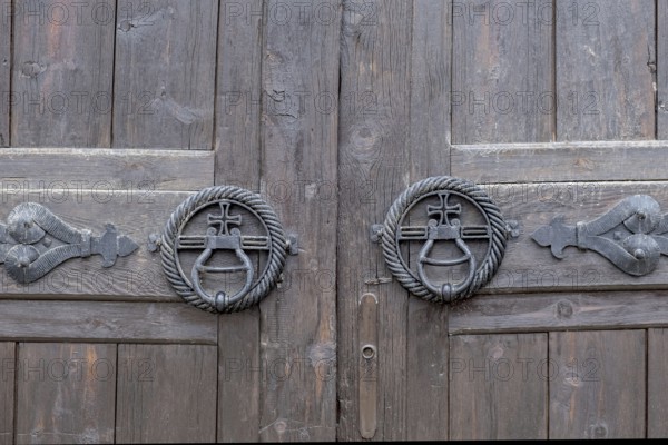 Detail of monastery gate with metal fittings, Gracanica Monastery, Gracanica, Amselfeld, Kosovo, Europe