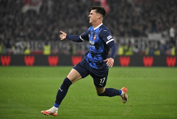 Goal celebration Gesture Gesture Mathias Honsak 1. FC Heidenheim 1846 FCH (17) MHPArena, MHP Arena Stuttgart, Baden-Württemberg, Germany, Europe