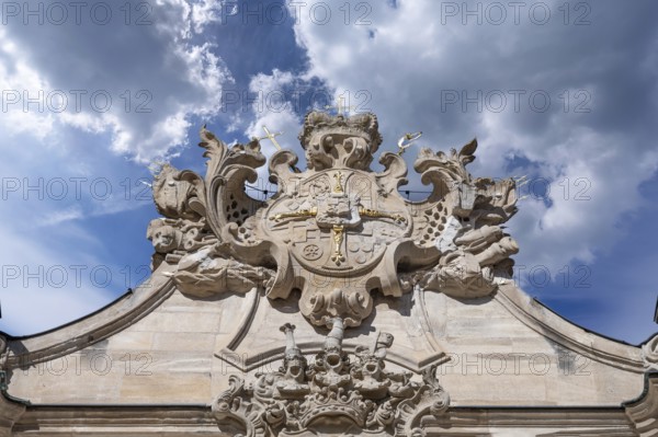 Coat of arms on the gable of the Ellingen Residence, Ellingen, Middle Franconia, Bavaria, Germany, Europe