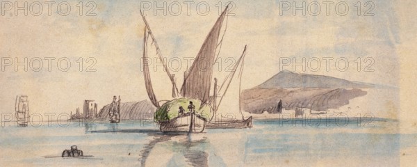 Diving fishermen on the Tagus River, Belem, Lisbon, Portugal, digital reproduction of a painting by Charles Hamilton Smith (1776-1859), historical, Europe
