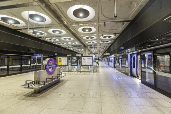 Paddington underground station on the Elizabeth Line Crossrail underground in London, Great Britain