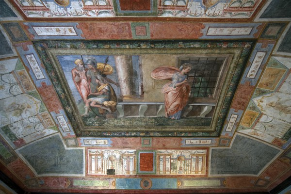 Ceiling fresco in a room of the Villa del Principe, Palazzo di Andrea Doria, Piazza dei Principe, Genoa. Italy