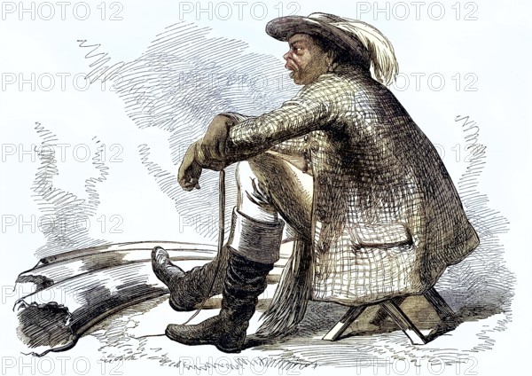 A leader, chief, of the Bechuanas with elephant tusks, in 1869, Betschuanaland, now Botswana, Historic, digitally restored reproduction of an original 19th century print, exact original date unknown