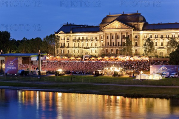 Public viewing on the banks of the Elbe in Dresden on the grounds of the Filmnächte am Elbufer, where thousands of fans cheer for their team as the matches from South Africa are broadcast on a big screen