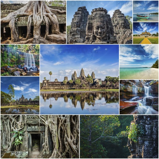 Collage of Cambodia travel images of tourist landmarks