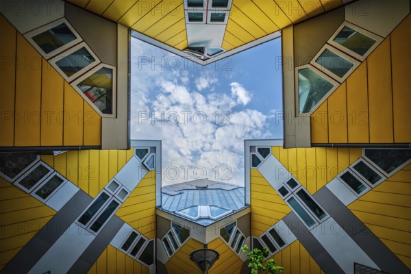 ROTTERDAM, NETHERLANDS, MAY 11, 2017: Cube houses, innovative cube-shaped houses designed by architect Piet Blom with idea to optimize space in Rotterdam, Netherlands now became a tourist attraction