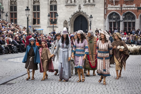BRUGES, BELGIUM, MAY 17: Annual Procession of the Holy Blood on Ascension Day. Locals perform an historical reenactment and dramatizations of Biblical events. May 17, 2012 in Bruges (Brugge), Belgium, Europe