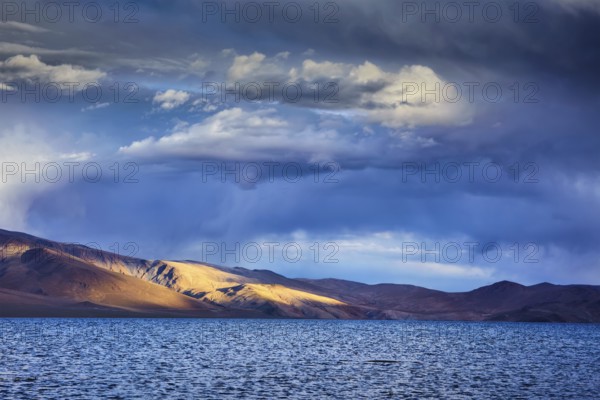 Lake Tso Moriri on sunset, Ladakh, India, Asia