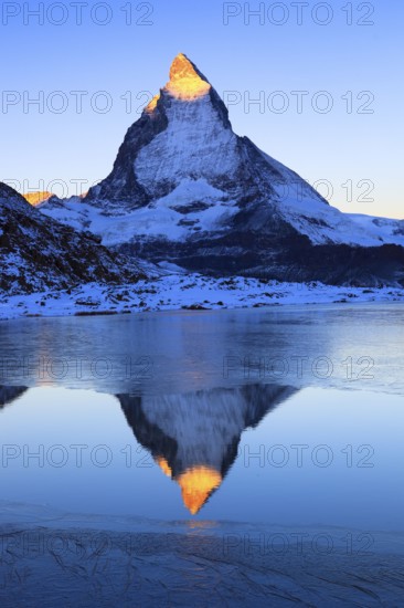 Matterhorn and mountain lake, Valais, Switzerland, Europe