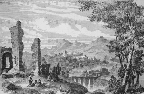 View of Monreale in 1869, Sicily, Italy, Historic, digitally restored reproduction of an original 19th century painting, Europe