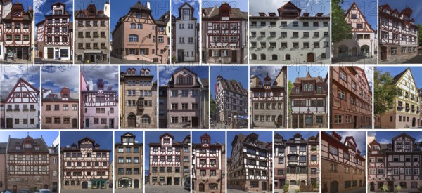 Compilation of Old Town Houses of the Nuremberg Old Town Friends, Nuremberg, Middle Franconia, Bavaria, Germany, Europe