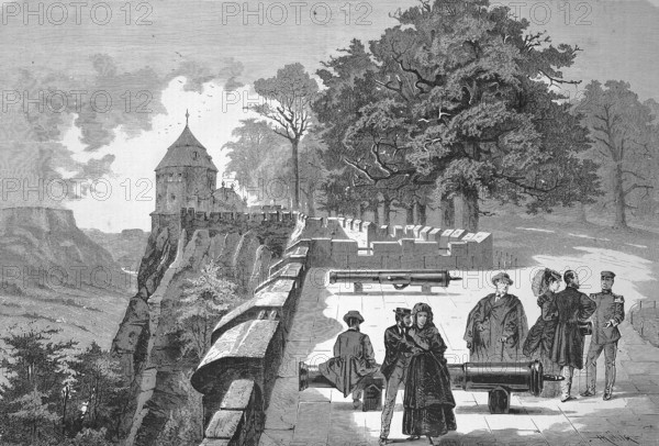 On the cannon platform of Königstein Fortress, 1869, Saxony, Germany, Historical, digitally restored reproduction of a 19th century original, Europe