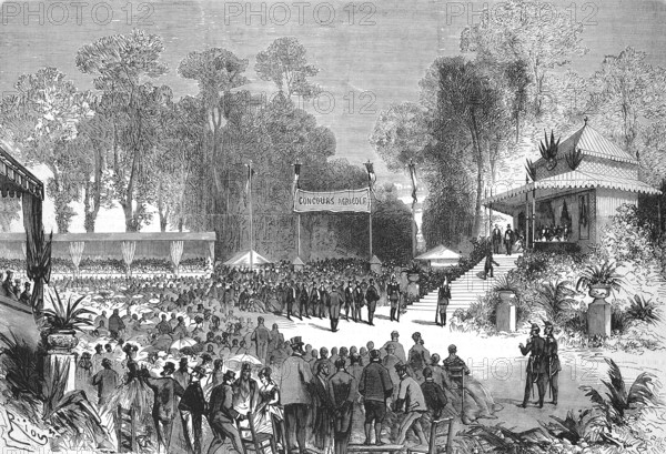 Journey of Their Majesties the Emperor Napoleon III and the Empress to Rouen, 1868, France, Distribution of Awards at the agriculture Contest, Historical, digitally restored reproduction of a 19th century original, exact original date not known, Europe