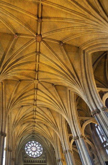 Vaulted roof ceiling inside Bristol cathedral church, Bristol, England, UK