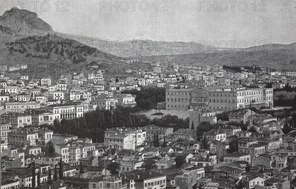 View of Athens with the royal palace, 1895, Greece, digital reproduction of an original from the 19th century, historical, Europe