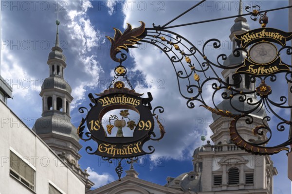 Wrought iron nose plate from the Schnabel wine house, Würzburg, Lower Franconia, Bavaria, Germany, Europe