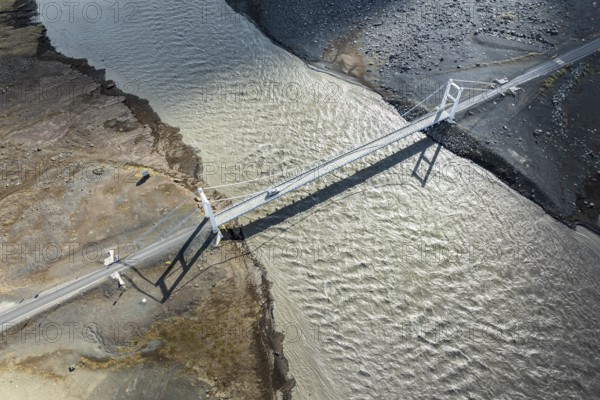 Bridge over river Jökuls a Fjöllum, ringroad no. 1, aerial view, Iceland, Europe