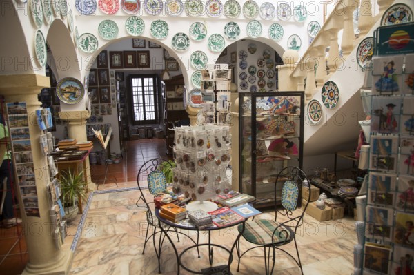 Interior of craft gift shop, village of Arcos de la Frontera, Cadiz province, Spain, Europe