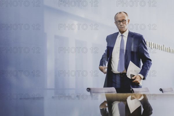 Friedrich Merz, CDU party chairman, recorded after the federal press conference on the consequences of Solingen. Berlin, 27.08.2024