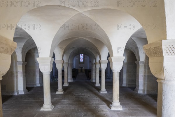 The Lippoldsberg Monastery with the Church of St George and St Mary is a former Benedictine monastery that was the origin of the village of Lippoldsberg on the Weser in northern Hesse. Romanesque narthex, Lippoldsberg, Lippoldsberg, Hesse, Germany, Europe