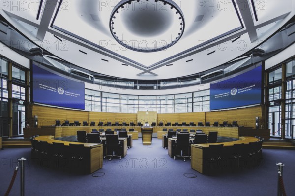 Courtroom at the International Tribunal for the Law of the Sea, photographed in Hamburg, 26 July 2024. /