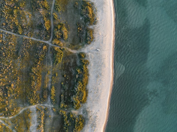 Top-down, aerial view, landscape at Lake Issyk Kul, Kyrgyzstan, Asia