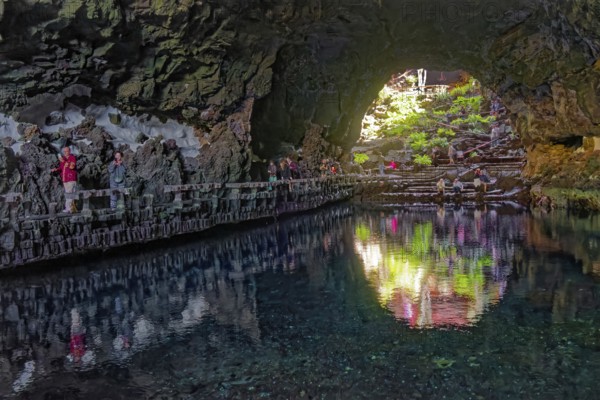 Lava tunnel, Jameos del Agua art and cultural site, designed by artist César Manrique, Lanzarote, Canary Islands, Canary Islands, Spain, Europe