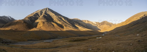 Arabel Pass, mountain valley in the morning, barren landscape, Burkhan Valley, Tien Shan, Issyk Kul Province, Kyrgyzstan, Asia